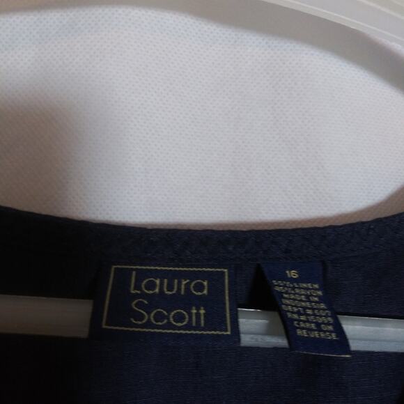 Laura Scott Navy Blue Sleeveless Linen Top Office Career Simple Size 16 - Picture 4 of 6